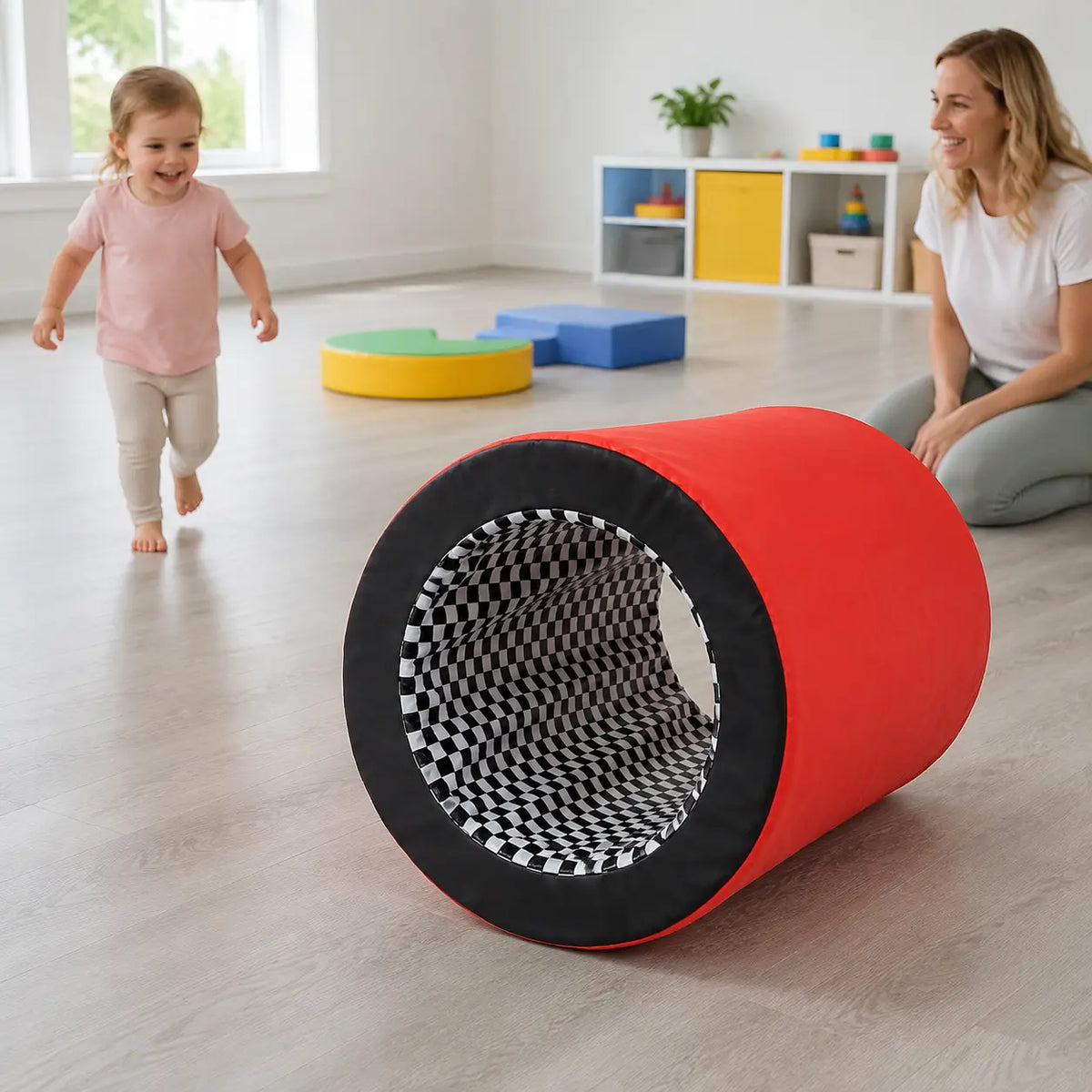 Baby Moves Hollow Tunnel in a naturally lit supervised early-years nursery play setting
