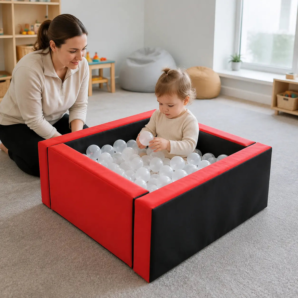 Baby Moves Neuro Ball Pool in a naturally lit supervised early-years sensory play setting