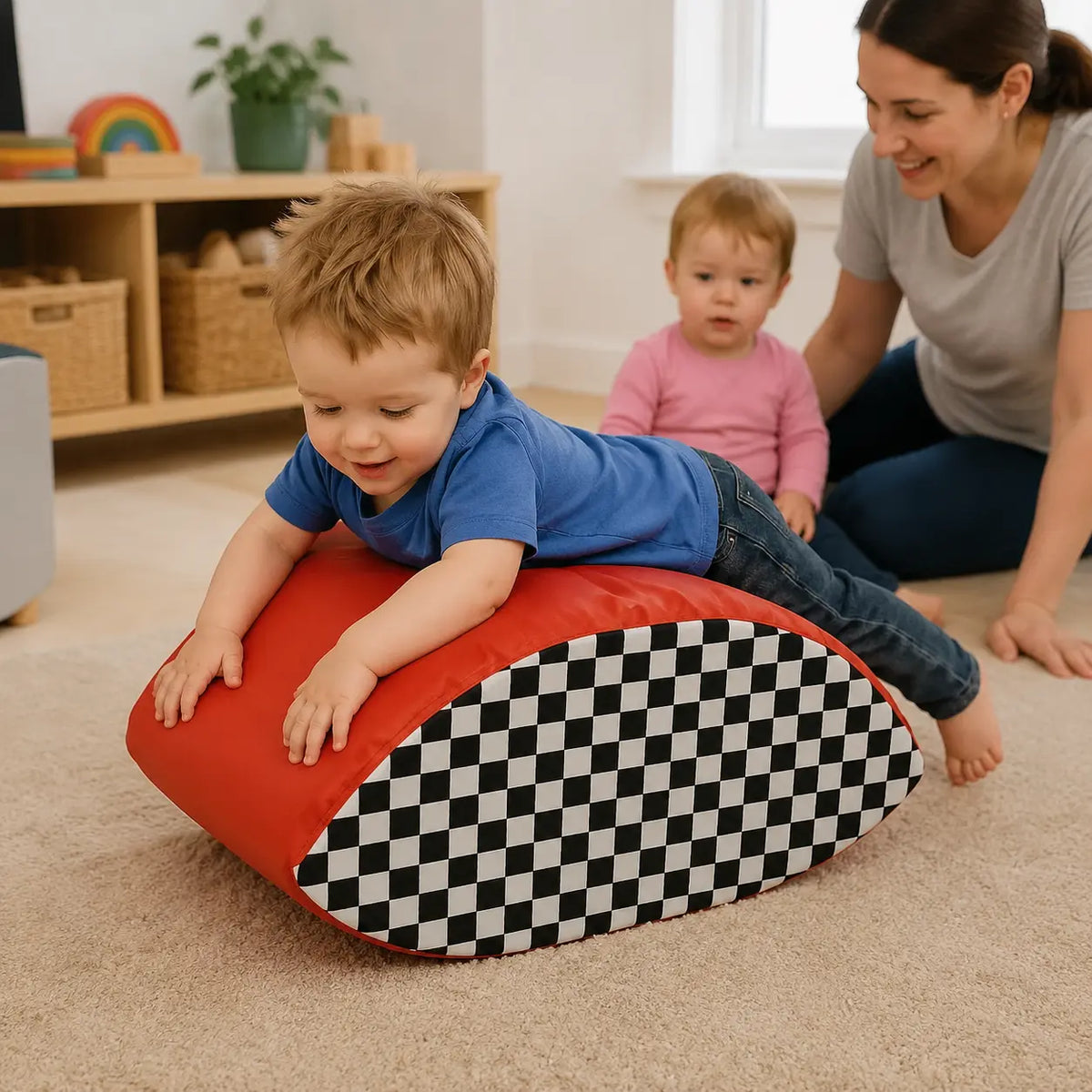 Baby Moves Rocky Road Balancer in naturally lit supervised early-years play