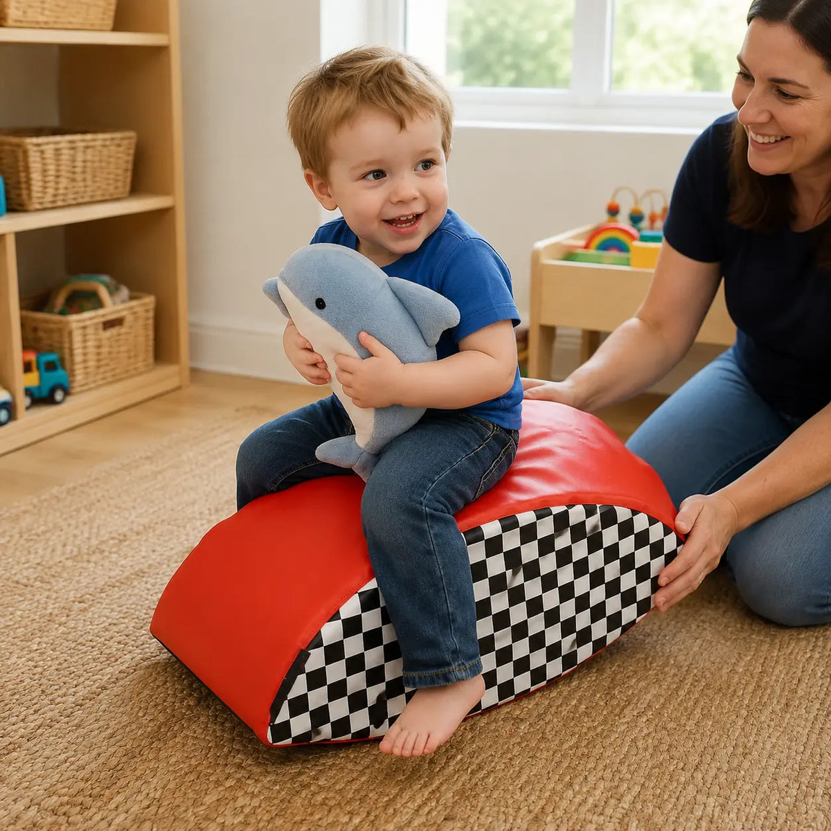 Baby Moves Rocky Road Balancer in naturally lit supervised early-years play