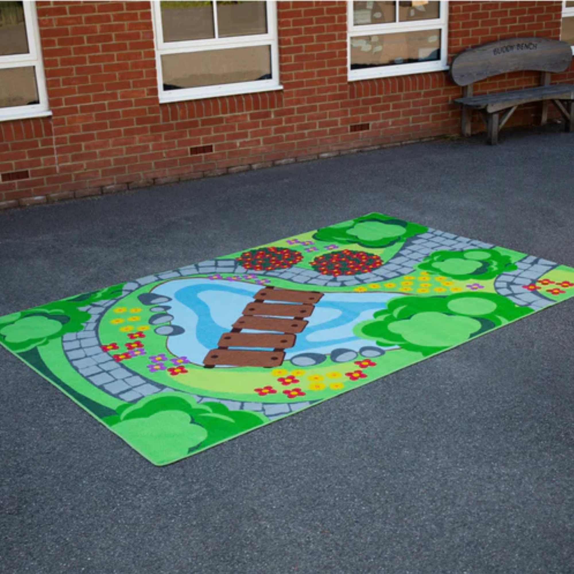 Back to Nature Garden Outdoor Mat, The Back to Nature Garden Outdoor Mat is a delightful addition to outdoor learning environments. The Back to Nature Garden Outdoor Mat is crease resistant with unique Rhombus anti-skid Dura-Latex safety backing.Features of the Back to Nature Garden Outdoor Mat The Back to Nature Garden Outdoor Mat is a decorative mat with pathways to encourage active and imaginative play. The Back to Nature Garden Outdoor Mat supports outdoor learning which will help children connect with 