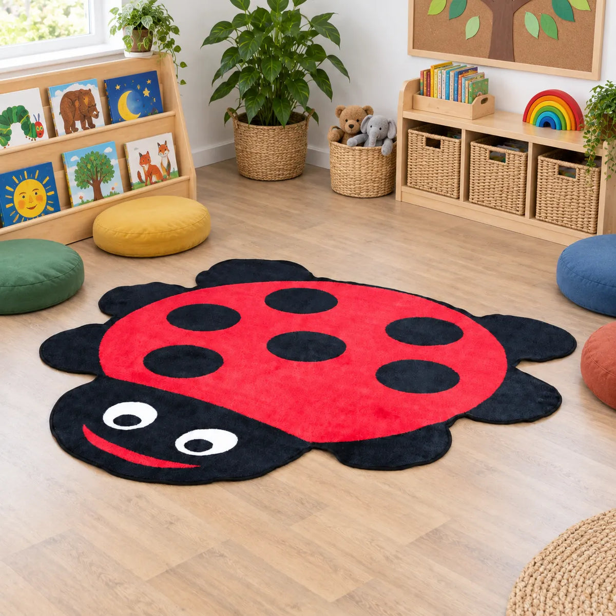 Back to Nature Ladybird Carpet in a naturally lit early years classroom without children, view 2