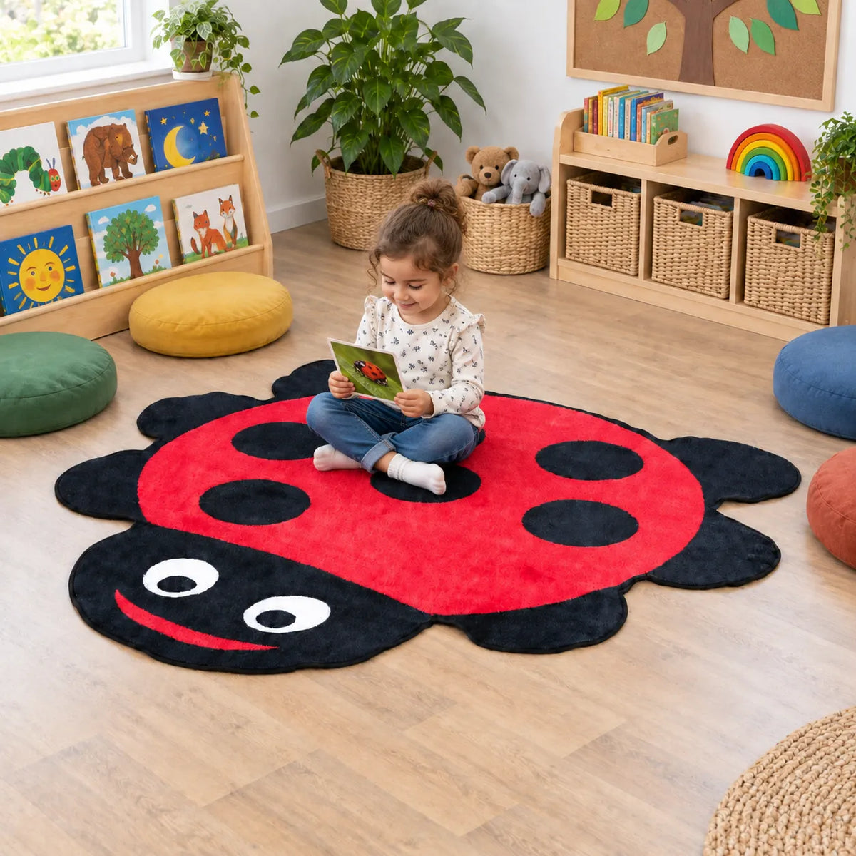 Children using the Back to Nature Ladybird Carpet in an early years classroom, view 6
