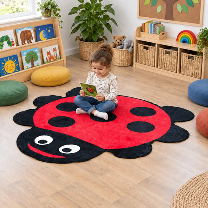 Children using the Back to Nature Ladybird Carpet in an early years classroom, view 6