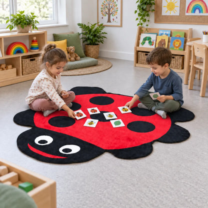 Children using the Back to Nature Ladybird Carpet in an early years classroom, view 8