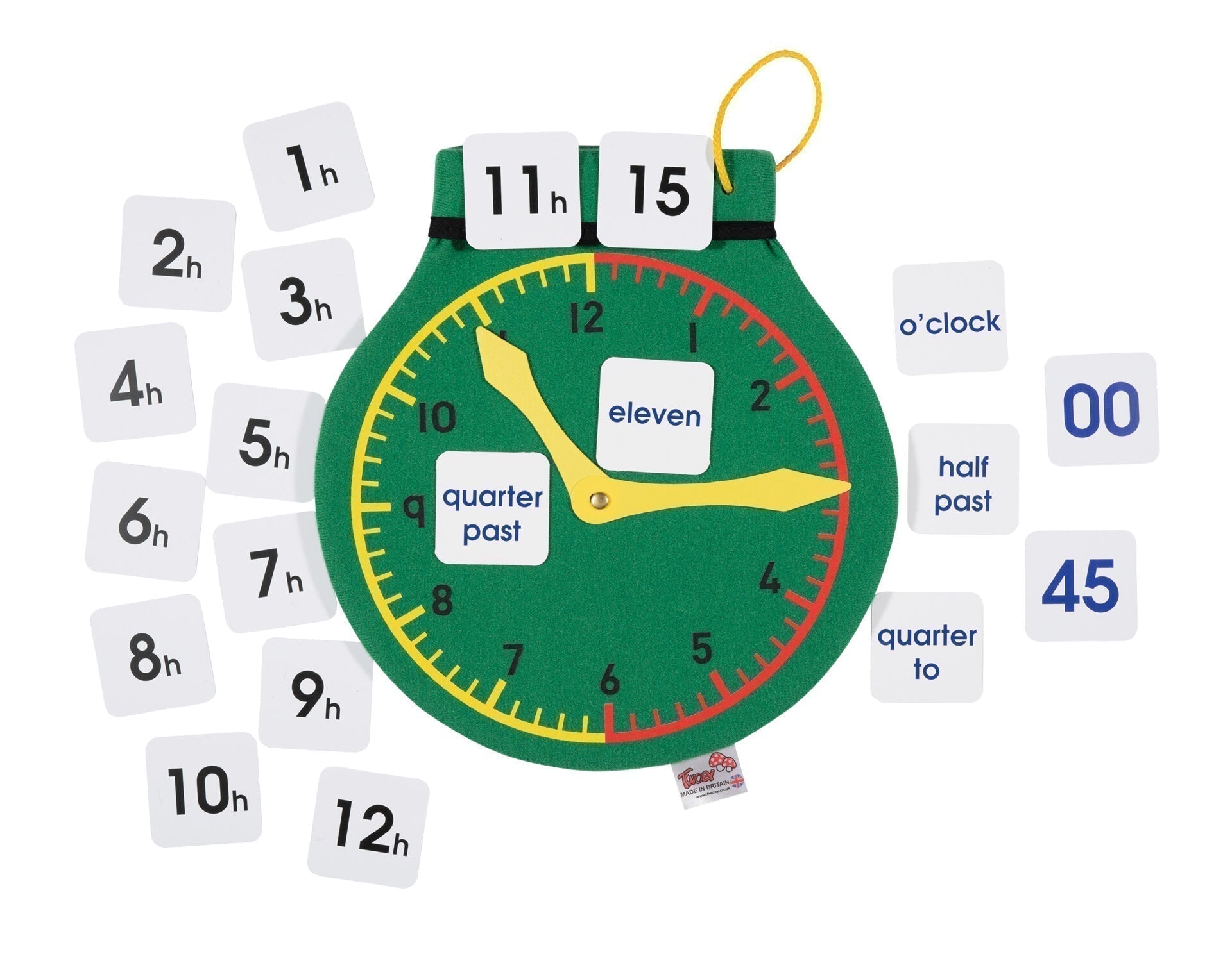 Bag of Time, The Bag of Time is the ultimate teaching tool for mastering both digital and analogue time. Designed with utmost creativity, this ingenious bag features an embroidered clock face with fully moveable hands, allowing for interactive learning experiences.Included with the Bag of Time is a comprehensive set of word and number labels, ensuring that learners have all the necessary tools to grasp the concept of reading and recording time, both in analogue and digital formats. This versatile resource e