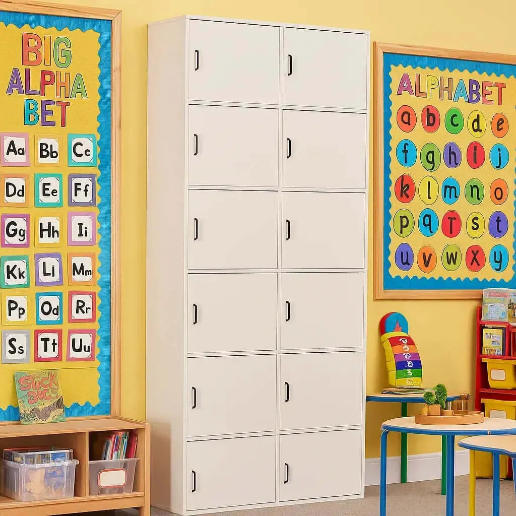 Bag Store Unit With 10 Compartment And Doors With Black Plastic Handles In Grey Mfc-Bag Store Unit With 10 Compartment And Doors With Black Plastic Handles In Grey Mfc