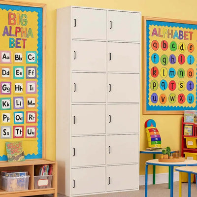 Bag Store Unit With 10 Compartment And Doors With Black Plastic Handles In Grey Mfc-Bag Store Unit With 10 Compartment And Doors With Black Plastic Handles In Grey Mfc