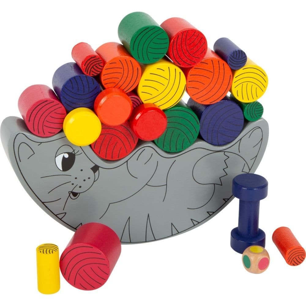 Balancing Cat, The Balancing Cat game is a captivating and educational playtime activity that combines elements of skill, strategy, and a dash of luck. Designed for children, the game comprises 36 cylinder shapes in three sizes, a wooden cat base to stack them on, and a dice to guide gameplay. To start, players roll the dice to determine which color cylinder they should select. The goal is simple yet challenging: to stack these cylinders on the wooden cat base without causing it to tip over. Sounds easy? Th