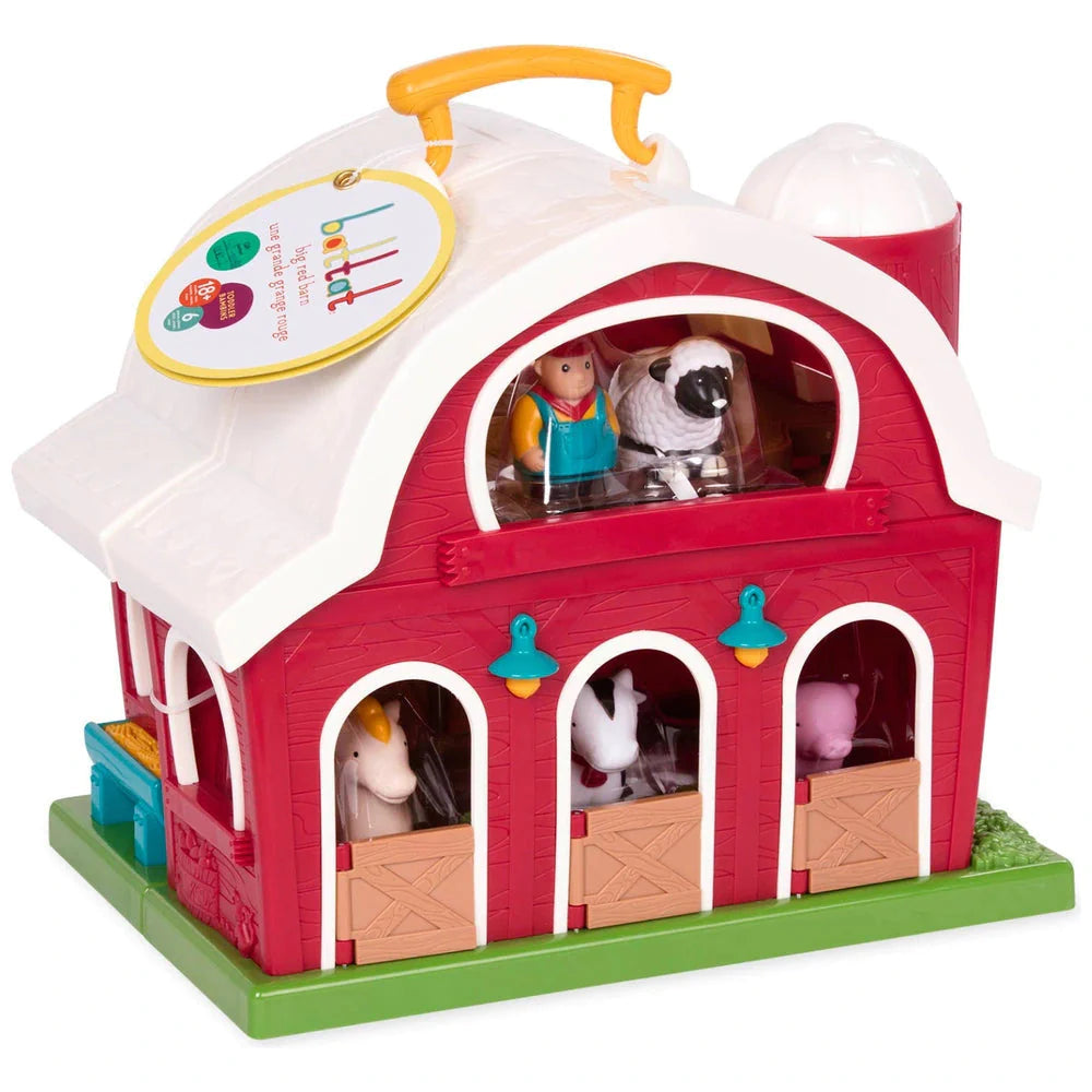 Battat Big Red Barn, The Battat Big Red Barn is a delightful playset that will spark your child's imagination and creativity. Designed for budding farmers and animal lovers, this sturdy and robust barn is filled with endless hours of fun. As your little one opens up the barn, they will discover a friendly horse, cow, sheep, pig, and a trusty farmer ready to play. Each adorable animal figure is meticulously crafted to ensure a lifelike and realistic play experience.The barn is thoughtfully designed with door