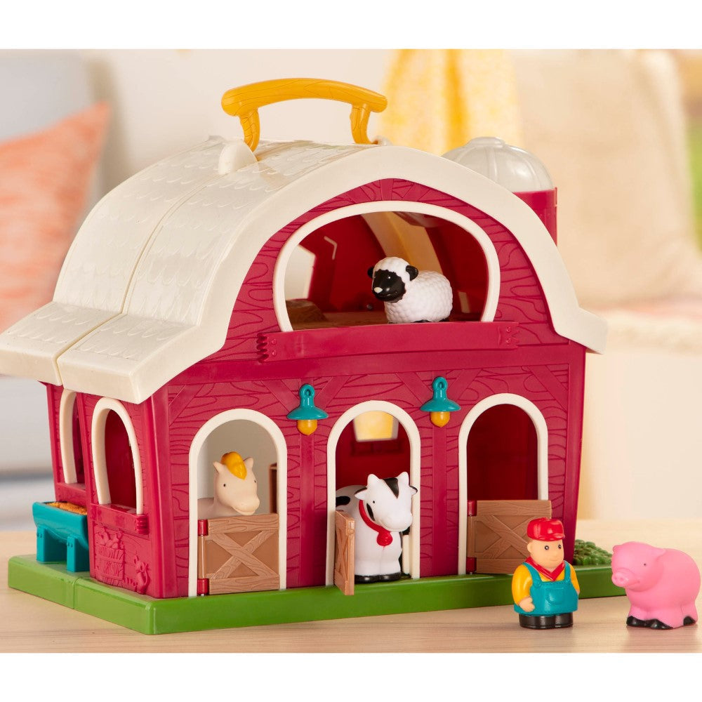 Battat Big Red Barn, The Battat Big Red Barn is a delightful playset that will spark your child's imagination and creativity. Designed for budding farmers and animal lovers, this sturdy and robust barn is filled with endless hours of fun. As your little one opens up the barn, they will discover a friendly horse, cow, sheep, pig, and a trusty farmer ready to play. Each adorable animal figure is meticulously crafted to ensure a lifelike and realistic play experience.The barn is thoughtfully designed with door