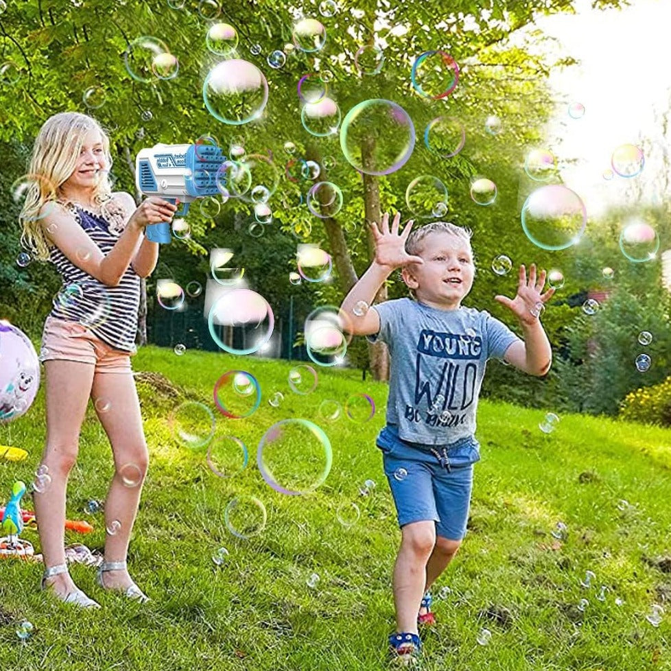 Bazooka Bubble Gun, Get ready for a bubble-filled extravaganza with the Bazooka Bubble Gun! This amazing bubble machine is designed to provide endless hours of fun for both kids and adults.Equipped with 36 bubble holes, the Bazooka Bubble Gun creates a continuous stream of thousands of colorful bubbles per minute. It's like stepping into a world of magic as you witness the air fill with a dazzling display of vibrant hues. Whether you're hosting a party, organizing a playdate, or simply spending quality fami