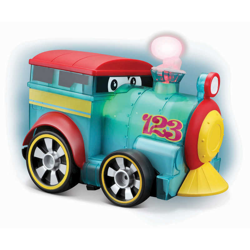 BB Junior Push & Glow Train, Cute light up and sound toy train built specifically for small children to enjoy. This BB Junior Push & Glow Train vehicle almost looks like a cartoon character, complete with big eyes on the windscreen. Press down on the top and the chimney illuminates and makes train sounds. BB Junior Push & Glow Train Light up toy train intended for young children Part of the BB Junior range of toys Press to make chimney illuminate and play sound Charming cartoon-like appearance Requires 2 x 