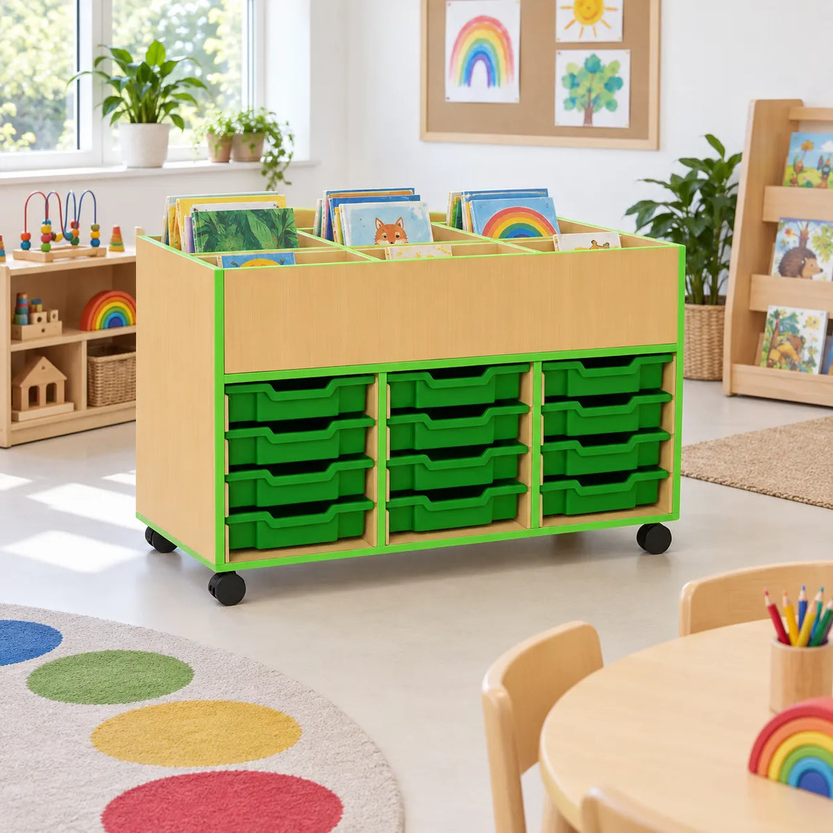 Beam 6 Compartment Book Browser With Trays in a bright classroom – view 4