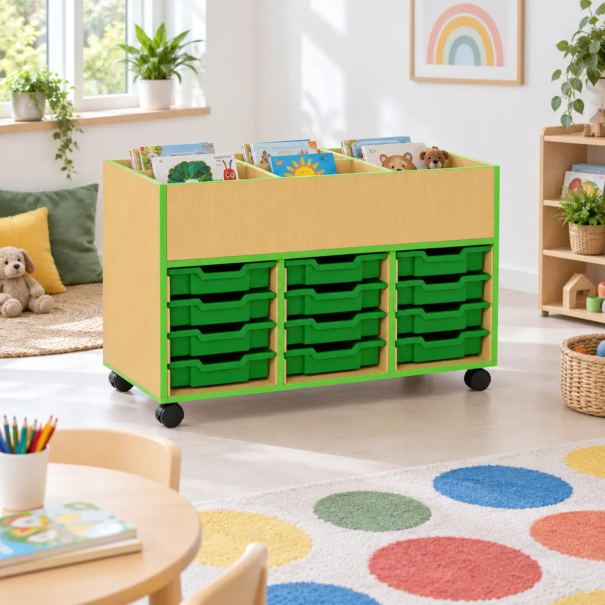 Beam 6 Compartment Book Browser With Trays in a bright classroom – view 8