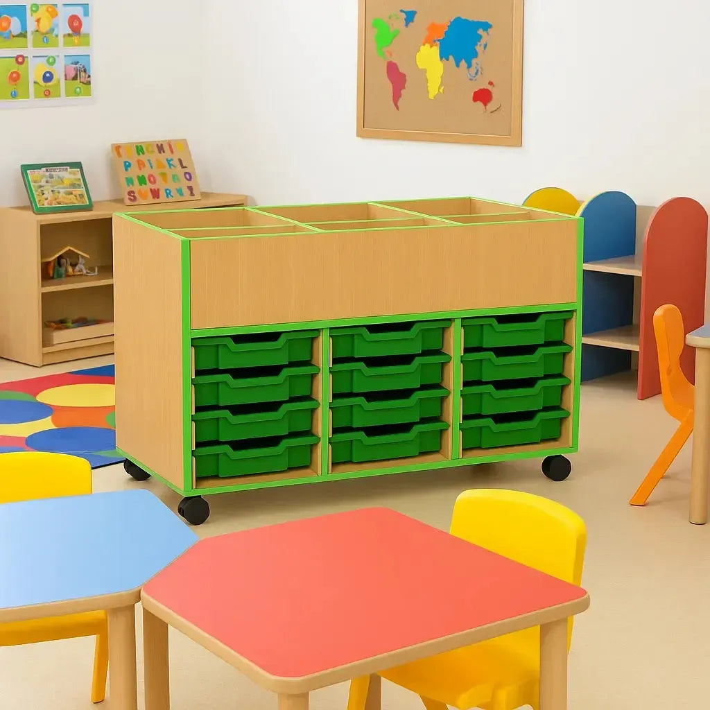 Beam 6 Compartment Book Browser With Trays-Beam 6 Compartment Book Browser With Trays