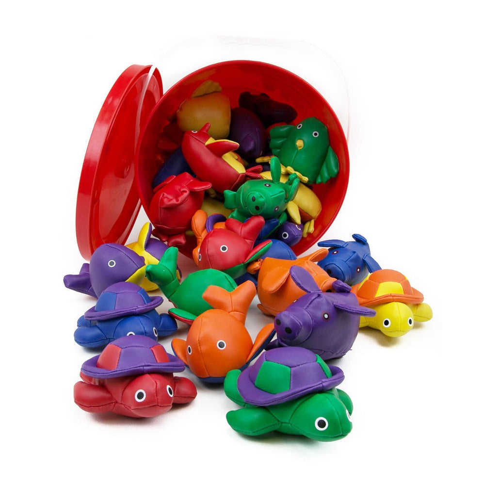 Beanbag Essential Tub Animals, The Beanbag Essential Tub Animals set is a fantastic addition to any play or learning environment. This Beanbag Essential Tub Animals set includes 42 colourful vinyl animals in a robust and heavy-duty tub, making it easy to transport and store.Each animal beanbag weighs approximately 70 grams and is made with a soft vinyl cover, providing tactile stimulation for children. The vinyl material ensures durability and longevity, allowing for countless hours of play and learning.The