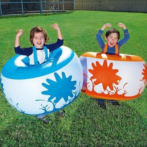 Belly Bumpers, Introducing the ultimate solution for overactive kids who love a good bumping session - the set of 2 Inflatable Belly Bumpers! Designed to provide safe and unique outdoor fun, these Belly Boppers are the latest craze for any occasion.The adjustable shoulder straps ensure a comfortable fit for kids of all sizes, allowing them to fully immerse themselves in the experience.To get started, simply slip each Belly bumper over your body and adjust the shoulder straps accordingly. Now you're ready to