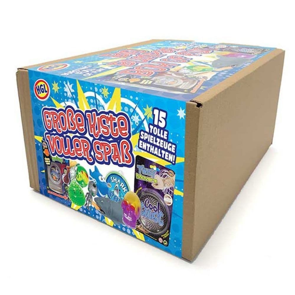 Big Bumper Box of Fun Blue, Break open this big blue bumper box of fun, and discover a treasure trove of toys waiting inside! Each box is absolutely jam-packed with 15 toys including slime, figures, keyrings and a whole lot more. The RRP of the contents is over £20, so you're guaranteed to save at least 25% on the cost of the individual items. The Big Bumper Box of Fun Blue is an incredible gift in itself, but is also extremely handy for stocking fillers, scavenger hunts, party game prizes, and just about a