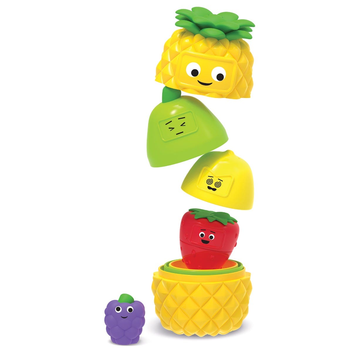Big Feelings Nesting Fruit Friends, Lift the top off the Big Feelings Nesting Fruit Friends toddler toy and find the surprise fruit friend nested inside. Keep going until you discover them all! Each of these 5 colourful nesting fruits (pineapple, pear, lemon, strawberry and grapes) has 2 different contrasting expressions that help children build social emotional learning skills as they learn about feelings and facial expressions through fun play and discovery. Little ones build essential social-emotional le