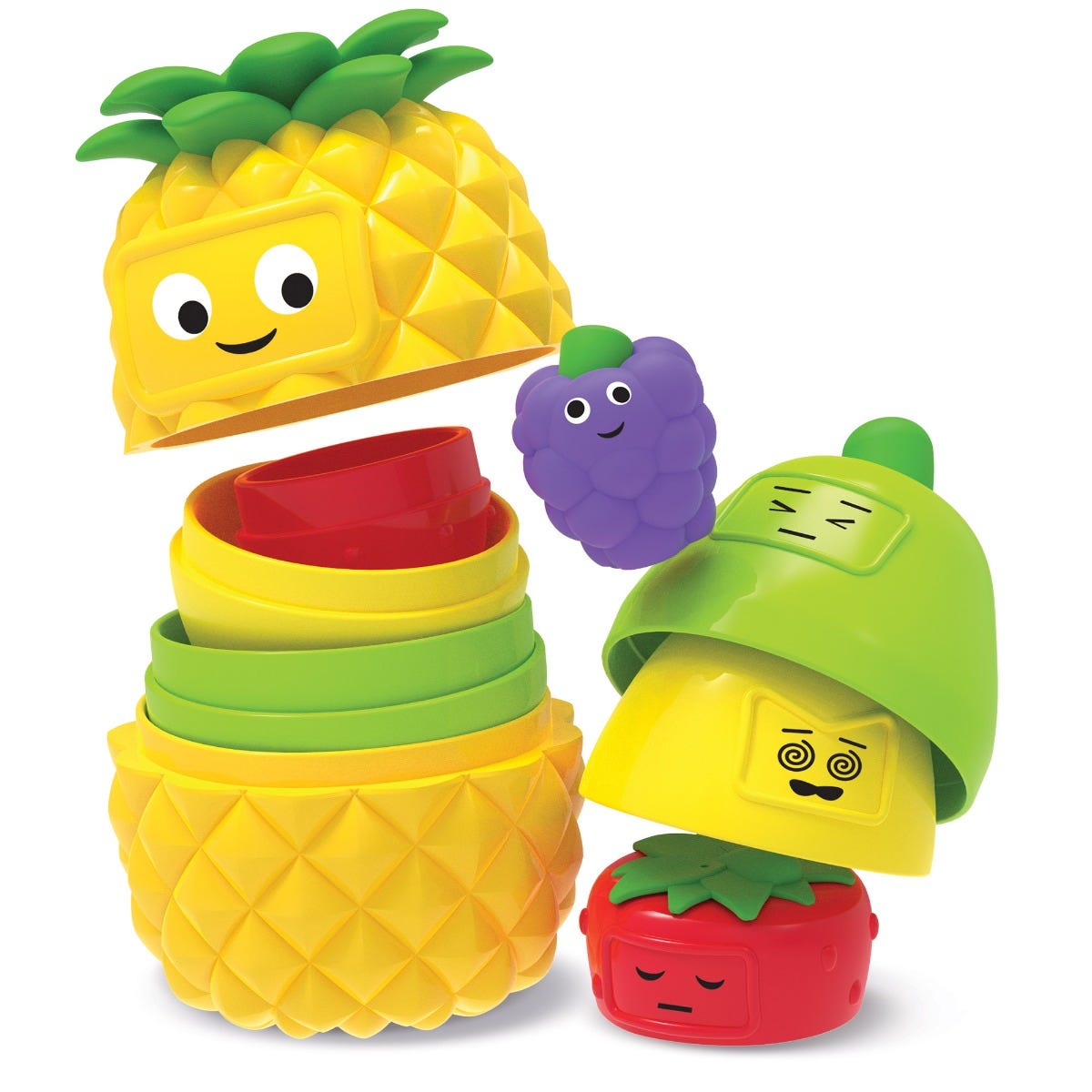 Big Feelings Nesting Fruit Friends, Lift the top off the Big Feelings Nesting Fruit Friends toddler toy and find the surprise fruit friend nested inside. Keep going until you discover them all! Each of these 5 colourful nesting fruits (pineapple, pear, lemon, strawberry and grapes) has 2 different contrasting expressions that help children build social emotional learning skills as they learn about feelings and facial expressions through fun play and discovery. Little ones build essential social-emotional le
