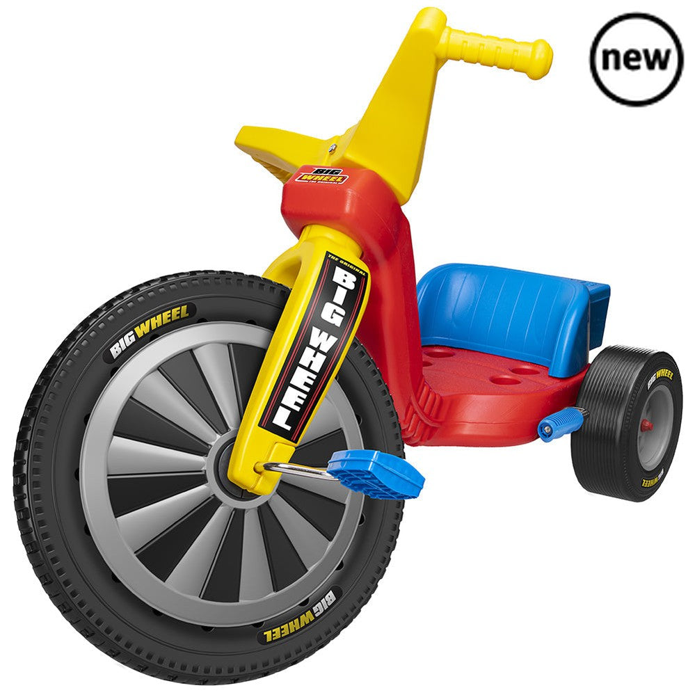 Big Wheel - Big Spin - 16" Deluxe, Dinky drivers can ride off into the sunset looking ultra-cool on their retro kids trike! Big Wheel Big Spin is a deluxe upgrade on the original Big Wheel Speedster. It features the same popping primary colours and oversized 16-inch front wheel, but with a few fun additions. The Big Spin comes with a handbrake and an adjustable seat with a storage box for all your kid’s precious cargo! The wheels are also designed with two-tone colour detailing for a more realistic look. Ri