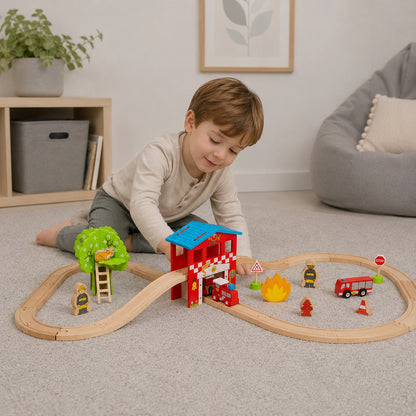 Bigjigs Fire Station Train Set-Bigjigs Fire Station Train Set