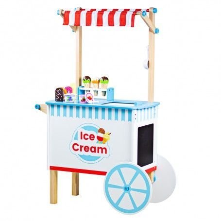 Bigjigs Ice Cream Cart, Serve up some yummy ice cream to friends and family - theres plenty to go around! This quality wooden Ice Cream Cart comes complete with 6 ice creams, 9 ice lollies, 2 ice cream pots with spoons and an ice cream scoop. Spark hours of imaginative and educational pretend play with these wooden sweet treats as little ones develop their vocabulary whilst selling and serving ice cream to their friends and family. The Bigjigs Ice Cream Cart is a great way to encourage creative and imaginat
