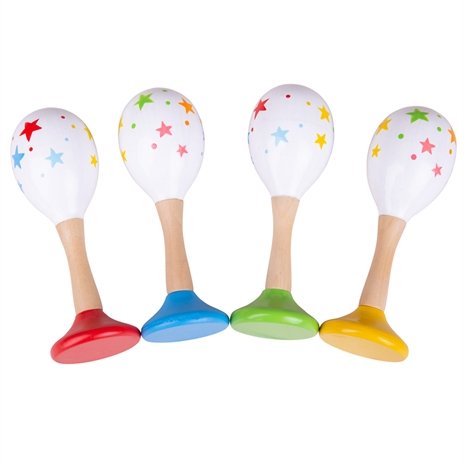 Bigjigs Junior Maraca, These brightly coloured Wooden Maracas are perfectly sized for youngsters to rattle and shake. The Junior Wooden Maraca is an ideal early introduction to sound and rhythm and a great way to encourage creativity in play. Helps to develop dexterity and co-ordination. Maracas are a percussion instrument that originated in Latin America and became popular in the 20th century as love of the Tango dance grew. The colourful star print pattern on our maracas is engaging for children and they’