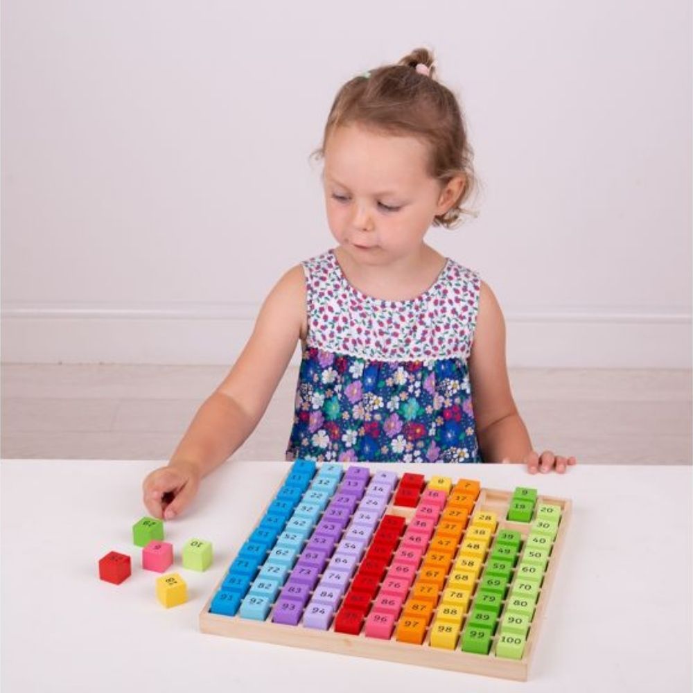Bigjigs Number Tray, Teach kids to count with our rainbow coloured Number Tray. Features numbers from 1 to 100 on chunky cubes and has a simple yet attractive design that engages young minds. Ideal for both the classroom and playroom, this 100-piece maths toy is a great way to hone counting and fine motor skills. Develops kids’ dexterity, concentration and problem-solving abilities. Great for teaching number sequencing, too. Our number tray is a fun and durable educational resource that is sure to educate f