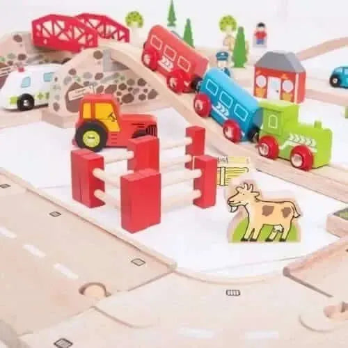 Bigjigs Rail Rural Road and Rail Train Set-Bigjigs Rail Rural Road and Rail Train Set