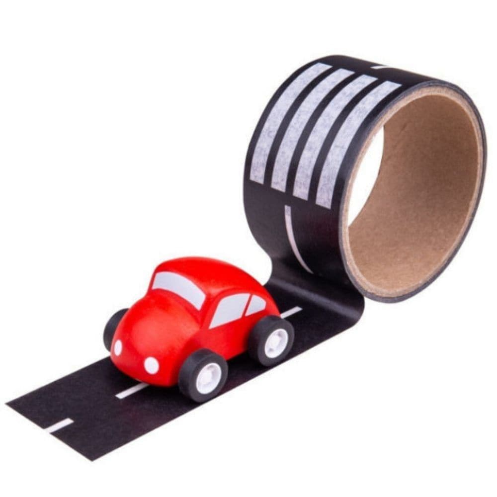 Bigjigs Roadway Tape, Create a completely new track layout with every play session with this tactile and durable Bigjigs Roadway Tape. The Bigjigs Roadway Tapeis easy to use, just simply peel off and stick to a surface. Bigjigs Roadway Tape is suitable for floors, walls and furniture. Easy to tear off, the tape will not leave track or residue, and won't damage the surface. Bigjigs Roadway Tape is a great way to encourage imaginative role play. Supplied with a wooden car Conforms to current European safety s