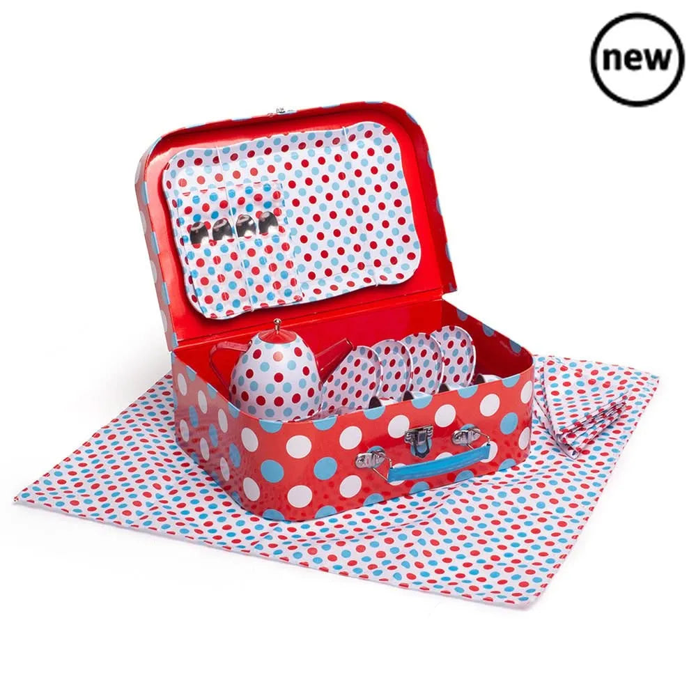 Bigjigs Spotted Tea Set in a Case-Bigjigs Spotted Tea Set in a Case