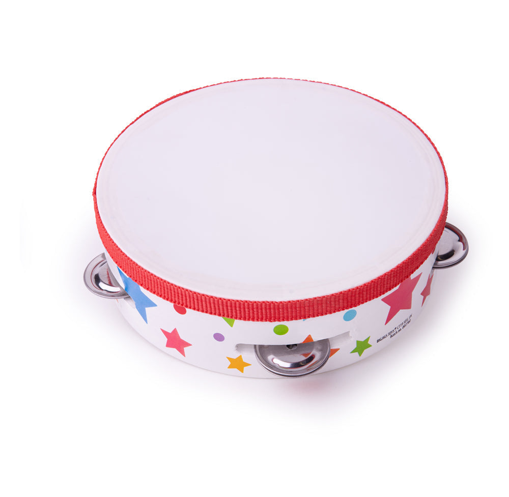 Bigjigs Tambourine, Young children will enjoy grasping and shaking this colourful Tambourine from Bigjigs Toys. This delightful wooden Bigjigs Tambourine instrument is ideal for early music making and developing a child's love of music. The Bigjigs Tambourine is designed for smaller hands to easily grip, this Bigjigs tambourine is lightweight and easy to hold, providing hours of creative hands-on play. Designed to be safe for young children, it makes a great noise and is an essential item in any budding mus