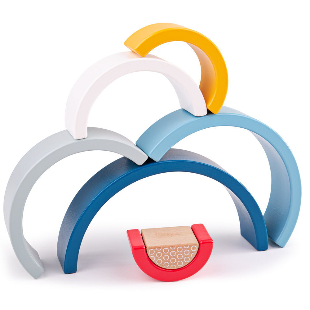 Bigjigs Toys - FSC Rainbow Arches, Stack, build and play with our versatile FSC Certified Rainbow Stacking Toy. With no guidelines or rules of how to play with this stacking toy, it’s ideal for encouraging open-ended play. With these colourful stacking arches, little hands can assemble a variety of shapes and objects while learning all about different sizes, textures and colours. Helps to develop kids’ creativity and dexterity. Made from solid wood that’s been ethically sourced from FSC Certified forests. C
