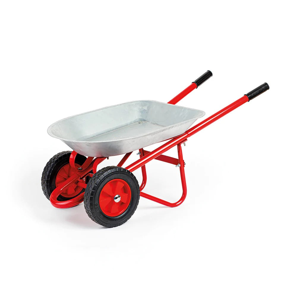 Bigjigs Wheelbarrow, Green fingered little gardeners are going to “wheelie” enjoy pushing their Bigjigs Wheelbarrow around! This wheelbarrow has two wheels to help ensure that your little one's load doesn't tip over and handles that are easy for little hands to grip. Our children’s wheelbarrow encourages children to play and have fun in the great outdoors. Functional and durable, with plenty of load space within the easy to clean tray and built to last with a strong construction. The Bigjigs Wheelbarrow goe