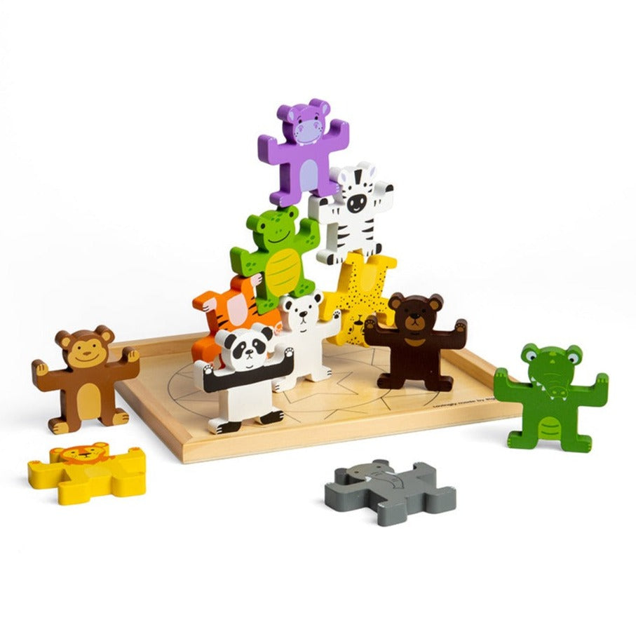 Bigjigs Wild Animal Stacker, Build and stack the jungle animals until they come tumbling down with our Wild Animal Stacker! A unique wooden stacking toy, it’s the perfect gift for little ones. Construct an exciting animal tower or stack the animals together to create engaging shapes. Includes a bear, lion, frog, monkey, leopard, crocodile, elephant, tiger, hippo, polar bear, panda and a zebra. Encourages creativity, fine motor skills and imagination. The wooden animals are compact enough to be carried aroun