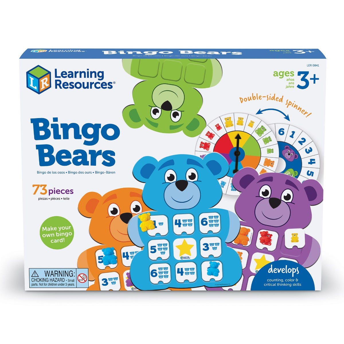 Bingo Bears, Children build preschool skills with Bingo Bears, the smart twist on a classic game. Bingo Bears helps young children practise number and colour identification, as well as size comparison skills through fun game play. After children build their bingo cards, they can play two different games which are match pieces by number, or sort by size and colour. This game is ideal for playing in the classroom or during family games night, and because there’s no reading needed, it’s suitable for children a