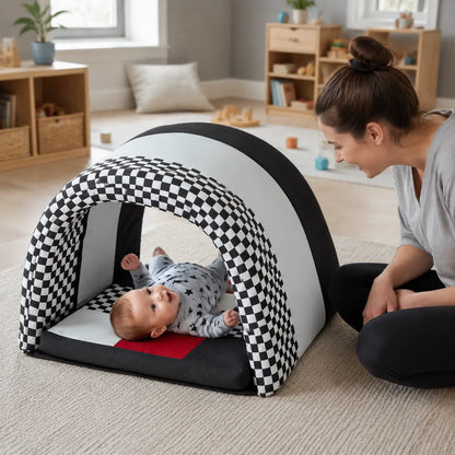 Black and White Striped Soft Baby Tunnel lifestyle scene 2