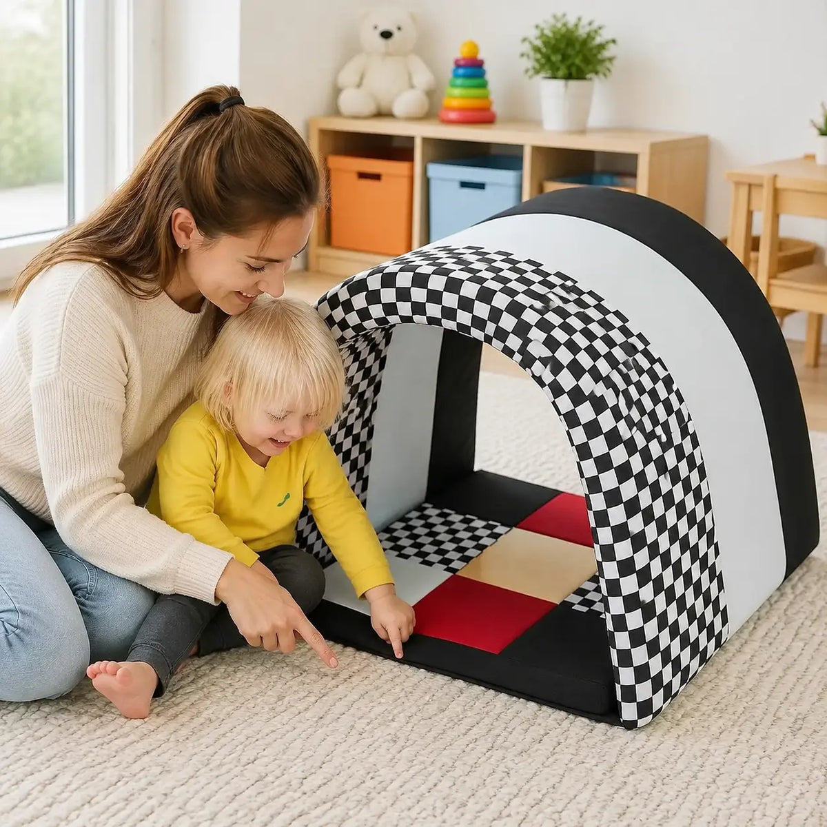 Black and White Striped Soft Baby Tunnel lifestyle scene 6