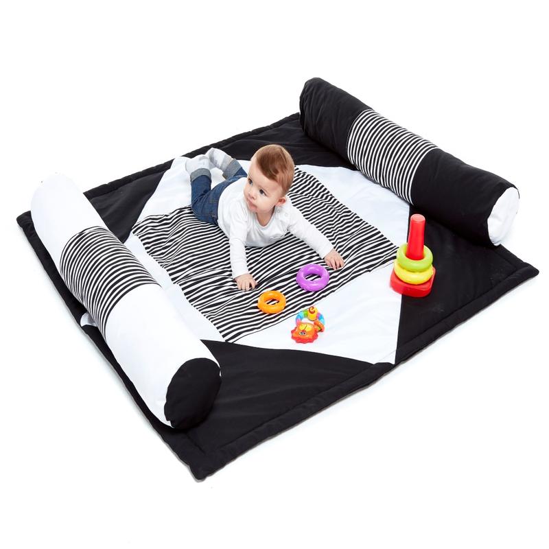 Black & White Mat & Bolsters, Discover a magical play space where safety and sensory stimulation combine—our Black & White Mat and Bolsters set. This visual feast of contrasting colours is not only stylish but also educational, designed with the youngest explorers in mind. Black & White Mat & Bolsters Features High-Contrast Design: The striking black and white design captivates young eyes, aiding in visual development and focus. Natural Material: Covered in a gentle, natural material that’s soft to the touc