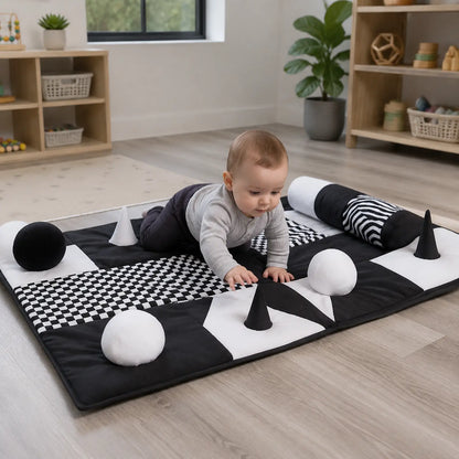 Black and White Sensory Contrasts Mat in a natural early-years nursery, lifestyle view 4