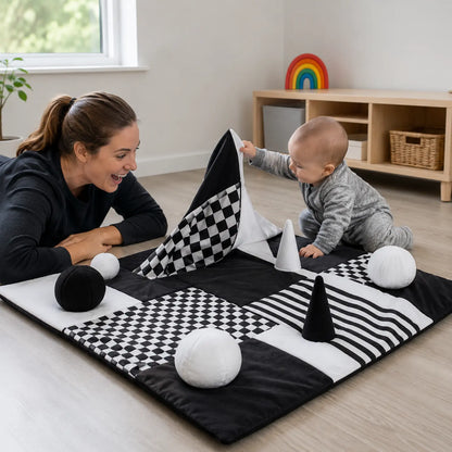 Black and White Sensory Contrasts Mat in a natural early-years nursery, lifestyle view 5