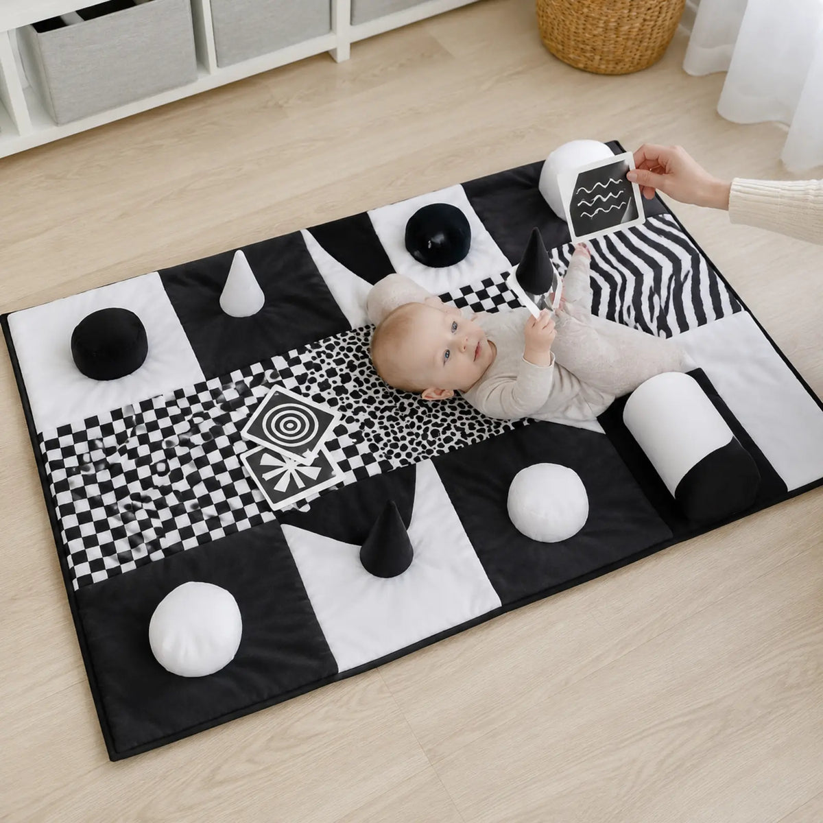Black and White Sensory Contrasts Mat in a natural early-years nursery, lifestyle view 6