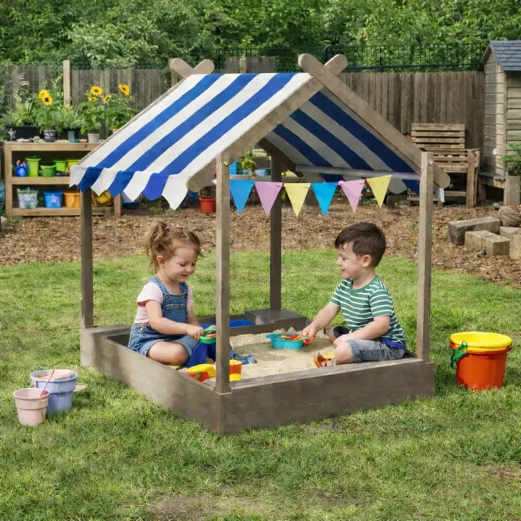 Blue Striped Wooden Sandbox-Blue Striped Wooden Sandbox
