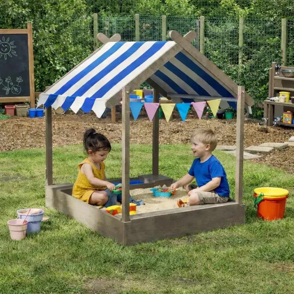 Blue Striped Wooden Sandbox-Blue Striped Wooden Sandbox