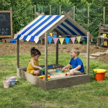 Blue Striped Wooden Sandbox-Blue Striped Wooden Sandbox
