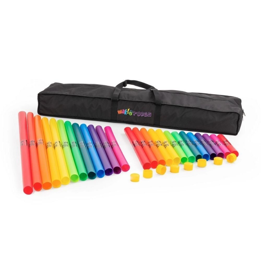 Boomwhackers Wak-a-Tubes 25 player classroom pack, Introducing the Boomwhackers Wak-a-Tubes 25 player classroom pack, a complete musical experience that promises fun, education, and creativity for groups of all sizes and ages. Boomwhackers Wak-a-Tubes 25 player classroom pack Features: Convenience on the Go Includes a durable carry bag for easy transport and storage. Two-Octave Range The set provides a full two-octave chromatic scale, letting you perform almost any piece of music. Vibrant and Engaging Brigh