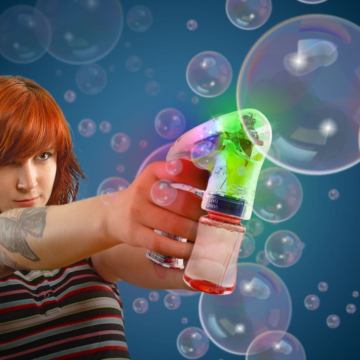 Bubble gun, Create beautiful barrages of bubbles with this fantastic light up bubble gun. Everyone will love to watch the bubbles and flashing lights whenever you pull the trigger on the Bubble gun. Use it in the dark for an enjoyable light show or in the light for simple bubble fun. A Bubble gun is a great toy for the home, classroom, or clinic that will keep kids entertained for hours! This bubble gun is a fantastic addition to your sensory collection. The Bubble Gun is great as a reinforcer for your ABA 