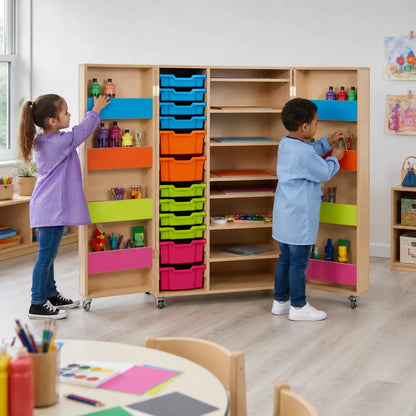 Bubblegum Multi Purpose Art Cupboard in a naturally lit early years nursery lifestyle setting 2